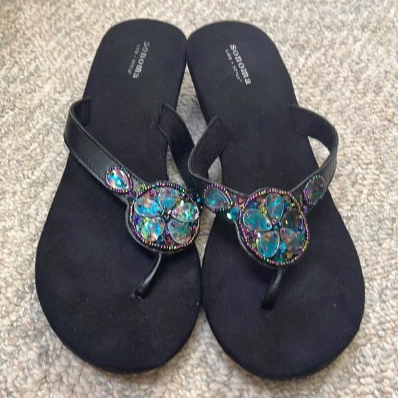 Wedged embellished thong sandals - Picture 1 of 4